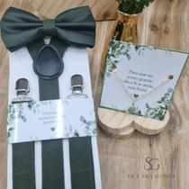 Kit Suspensório Verde Oliva Trabalhada + Pulseira com Tags