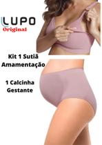 Kit Sutiã Amamentação Pós Parto Sem Bojo + Calcinha Gestante Grávida Lupo