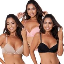 Kit Sutiã Com Bojo Com 3 Básico Feminino Lingerie Confortável Com Aro Liso Moda Íntima Com Regulagem Kit Sutiã Com Bojo Com 3 Básico Feminino Lingerie Confortável Com Aro Liso Moda Íntima Com Regulagem