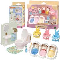 Kit Sylvanian Families Cuidados Trigêmeos Com Banheiro Bebê