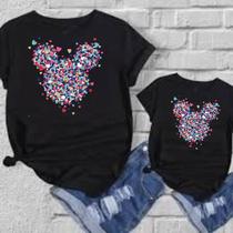 Kit T-Shirt Algodão Camisetas Mãe e Filha Colorida - Preta Kit T-Shirt Algodão Camisetas Mãe e Filha Colorida - Preta