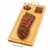 Kit tabua bambu churrasco completa molheira 6 garfinhos divisorias bandeja corte petisqueira madeira pinus com alca quei Kit tabua bambu churrasco completa molheira 6 garfinhos divisorias bandeja corte petisqueira madeira pinus com alca quei