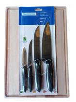 Kit Tábua Carne Churrasco Cozinha 40x28 + Faqueiro 4 Peças Tramontina