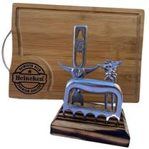 Kit Tabua Corte Carne Churrasco com Kit Suporte Madeira com Garra de Urso, Abridor Bebida e Garfinhos Alumínio