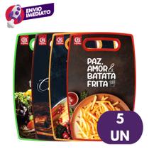 Kit Tábua Corte Decorada Plástico 37cm Retangular Colorida Churrasco Carne Legumes