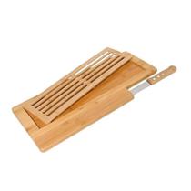 Kit Tábua Corte Para Pães Com Faca Migalheira Bandeja Bambu