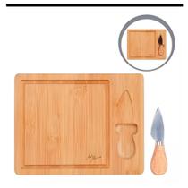 Kit Tábua De Bambu Petisqueira Frios Queijo Com Faca