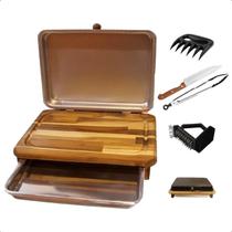 Kit Tabua De Carne Corte Churrasco Gaveta Faca Garra Escova