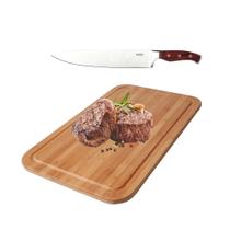 Kit Tabua de Carne em Bambu + Faca para Churrasco Mor