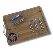 Kit Tábua de Churrasco Personalizada do Time Cruzeiro e Atlético Mineiro com Garra de Urso e Garfos de Alumínio