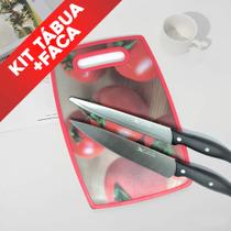 Kit Tábua de Corte Antiderrapante 30x20cm + 2 Facas Inox Super Afiadas Cozinha Prática e Segura