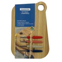 Kit Tábua de Corte e 4 Garfinhos de Petisco Tramontina Plenus 10239808 Kit Tábua de Corte e 4 Garfinhos de Petisco Tramontina Plenus 10239808