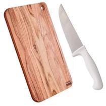 Kit Tábua De Corte Madeira Jatobá + Faca 8" Chef Profissional