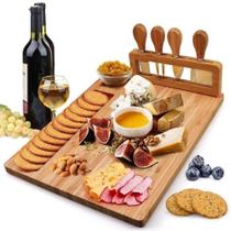 Kit Tábua De Frios Queijo Petisqueira Em Bambu Espátulas 04 Peças Kit Tábua De Frios Queijo Petisqueira Em Bambu Espátulas 04 Peças