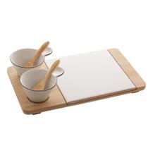 Kit Tábua de Queijos Frios Bandeja Petisqueira Conjunto com 2 Molheiras Lyor