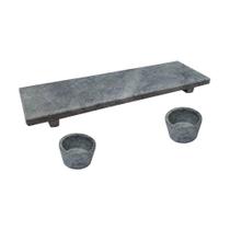 Kit Tabua Gourmet 30X15Cm E 2 Molheiras 50Ml Em Pedra Sabão