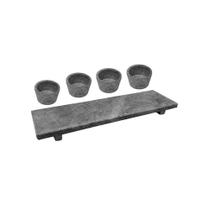 Kit Tabua Gourmet 40E4X16INDSJ em Pedra Sabao para Servir Petiscos com 4 Molheiras 80ML Industria Kit Tabua Gourmet 40E4X16INDSJ em Pedra Sabao para Servir Petiscos com 4 Molheiras 80ML Industria