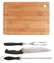 Kit Tábua Higiênica Bamboo e Conj. do Assador 03 Pçs Churrasco MOR