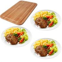 Kit Tabua para Cortar Carne 50 X 30cm + 3 Pratos Redondo 28cm em Melamina