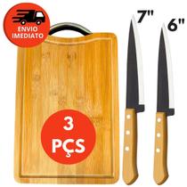 Kit Tábua Para Corte Madeira Bambu E Faca Peixeira Cabo Madeira 6 e 7 Polegada Cozinha Restaurante
