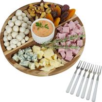 Kit Tabua Para Frios Completo Com Molheira e 6 Garfinhos Para Petisco de Madeira Kit Tabua Para Frios Completo Com Molheira e 6 Garfinhos Para Petisco de Madeira