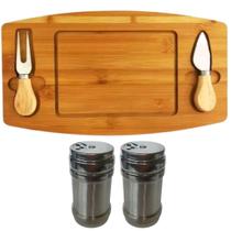 KIt Tábua para Queijos e Frios Saleiro Pimenteiro 5 Peças Inox e Bambu