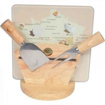 Kit Tábua Para Queijos Em Vidro 1 Faca 1 Garfo E Suporte YH0029 BTC