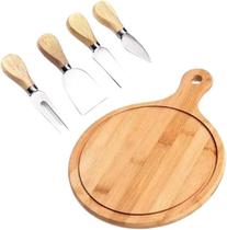 Kit Tábua para Servir Petiscos com Utensílios 5 Peças Bambu e Aço Inox. Kit Tábua para Servir Petiscos com Utensílios 5 Peças Bambu e Aço Inox.