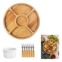 Kit Tábua Petisqueira Bambu Servir Petiscos Frios Garfinhos Ramequin Kit Tábua Petisqueira Bambu Servir Petiscos Frios Garfinhos Ramequin