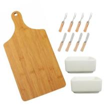 Kit Tábua Petisqueira com Ramequins Garfinhos e Espátulas 11 Peças Para Servir