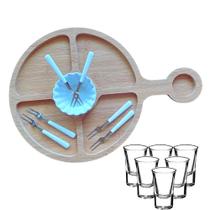 Kit Tábua Petisqueira com Utensílios e Copos Para Shots 14 Peças Para Servir