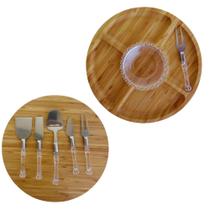 Kit Tábua Petisqueira com Utensílios Para Queijos / Frios e Pote Para Pastas 7 Peças