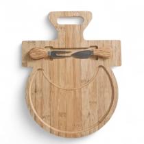 Kit Tábua Petisqueira Frios Queijo Em Bambu Com Faca e Garfo