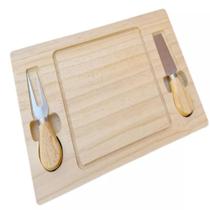 Kit Tábua Queijo Frios em Bambu Talheres Faca Garfo Inox Petisqueira