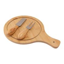 Kit Tábua Queijos 3 Peças Clink Bambu e Inox p/ Servir Frios, Frutas, Petiscos, Salames e Happy Hour