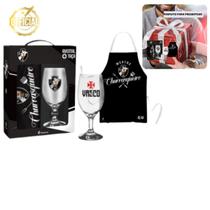 Kit Taça 330ml Vinho Cerveja+ Avental Poliéster Cozinha Mestre Churrasqueiro Time Vasco Oficial