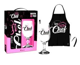 Kit Taça + Avental Feminino Super Chef Mulher Presente - BRASFOOT
