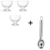 Kit Taça de Sorvete 3 Peças + Colher de Sorvete inox