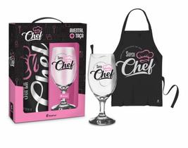 Kit Taça De Vidro + Avental Super Chef Rosa Masterchef