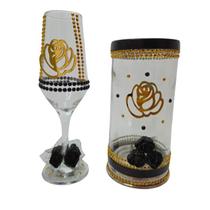 Kit Taça E Porta Vela Dama Da Noite Rosa Vidro