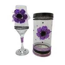 Kit Taça E Porta Vela Maria Mulambo Rosas Vidro Kit Taça E Porta Vela Maria Mulambo Rosas Vidro