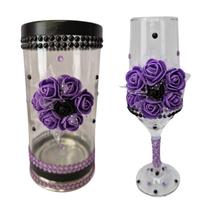 Kit Taça E Porta Vela Maria Mulambo Rosas Vidro + Presente Kit Taça E Porta Vela Maria Mulambo Rosas Vidro + Presente