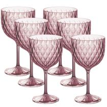 Kit taças de Gim 540ml de plástico Cristal rosa 6 peças Plasutil