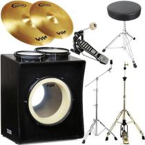 Kit Tajon Bateria Fsa Taj11 Bumbo 14 Caixa 8 Tom 10 C/ Banco