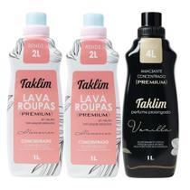 Kit Taklim Premium: 2x Lava Roupas 1L + 1x Amaciante Concentrado Vanilla 1L