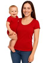 Kit Tal Mãe Tal Filho Camiseta Básica Lisa Vermelha e Body de Bebê Kit Tal Mãe Tal Filho Camiseta Básica Lisa Vermelha e Body de Bebê