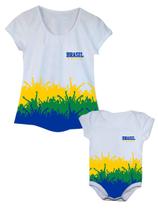 Kit Tal Mãe Tal Filho Camiseta e Body de Bebê Brasil Torcida