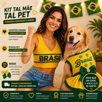 Kit Tal Mãe Tal Pet Copa Brasil Cropped Feminino Roupa Pet Cachorro Tam 1 ao 6 2 Laços Brinde Kit Tal Mãe Tal Pet Copa Brasil Cropped Feminino Roupa Pet Cachorro Tam 1 ao 6 2 Laços Brinde