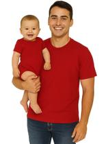 Kit Tal Pai Tal Filho Camiseta Básica Lisa Vermelha e Body de Bebê