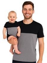 Kit Tal Pai Tal Filho Camiseta e Body de Bebê Preto Cinza